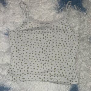 Chic White and Green Patterned Women's Camisole